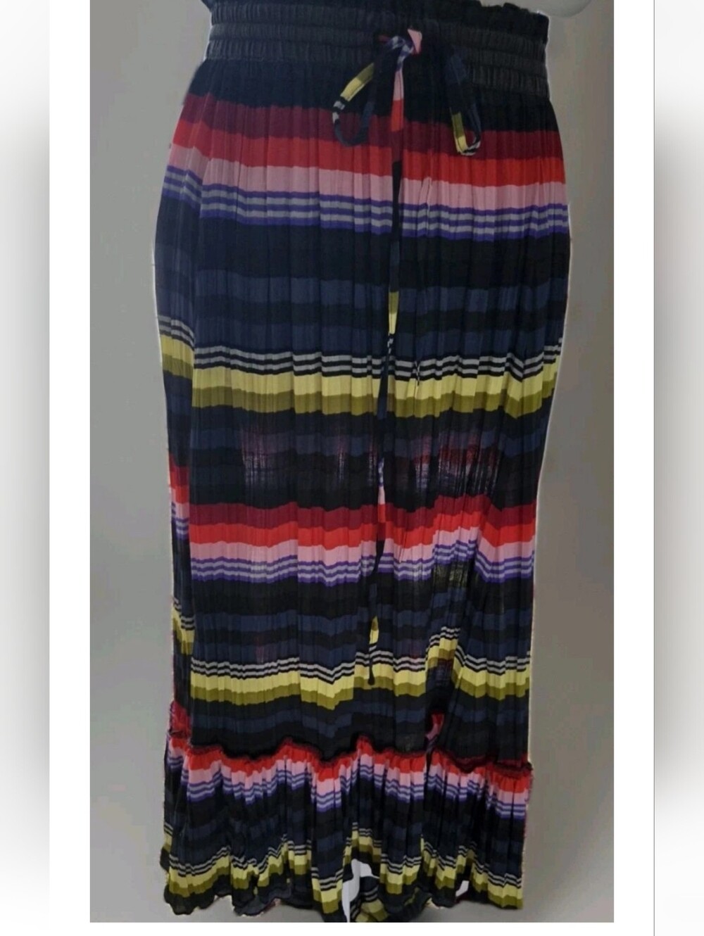 Free People Striped Bi-Level Pleated Maxi Skirt in Multicolor Size M
